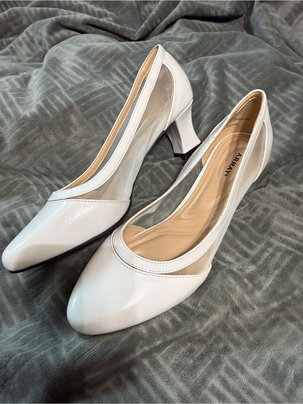 Array White Patent Low Block Heel Pumps size 10
